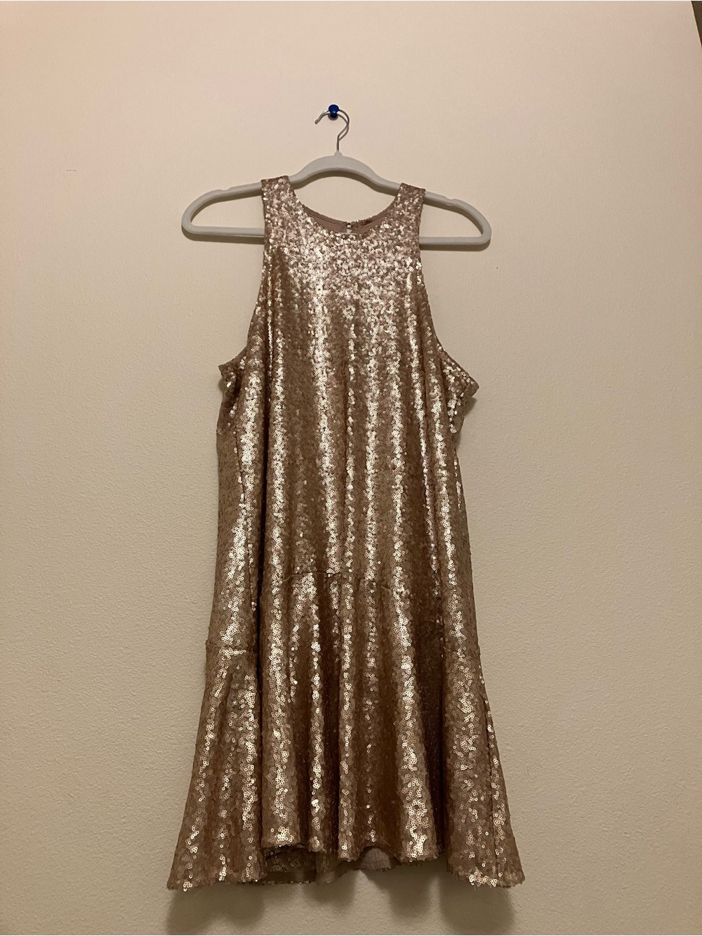 Free People Rose Gold Sequin Sleeveless high neck Dress
